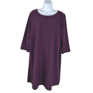 Eileen Fisher Tunic Dress Large Burgundy Stretch 3/4 Sleeve Solid DR-1803
